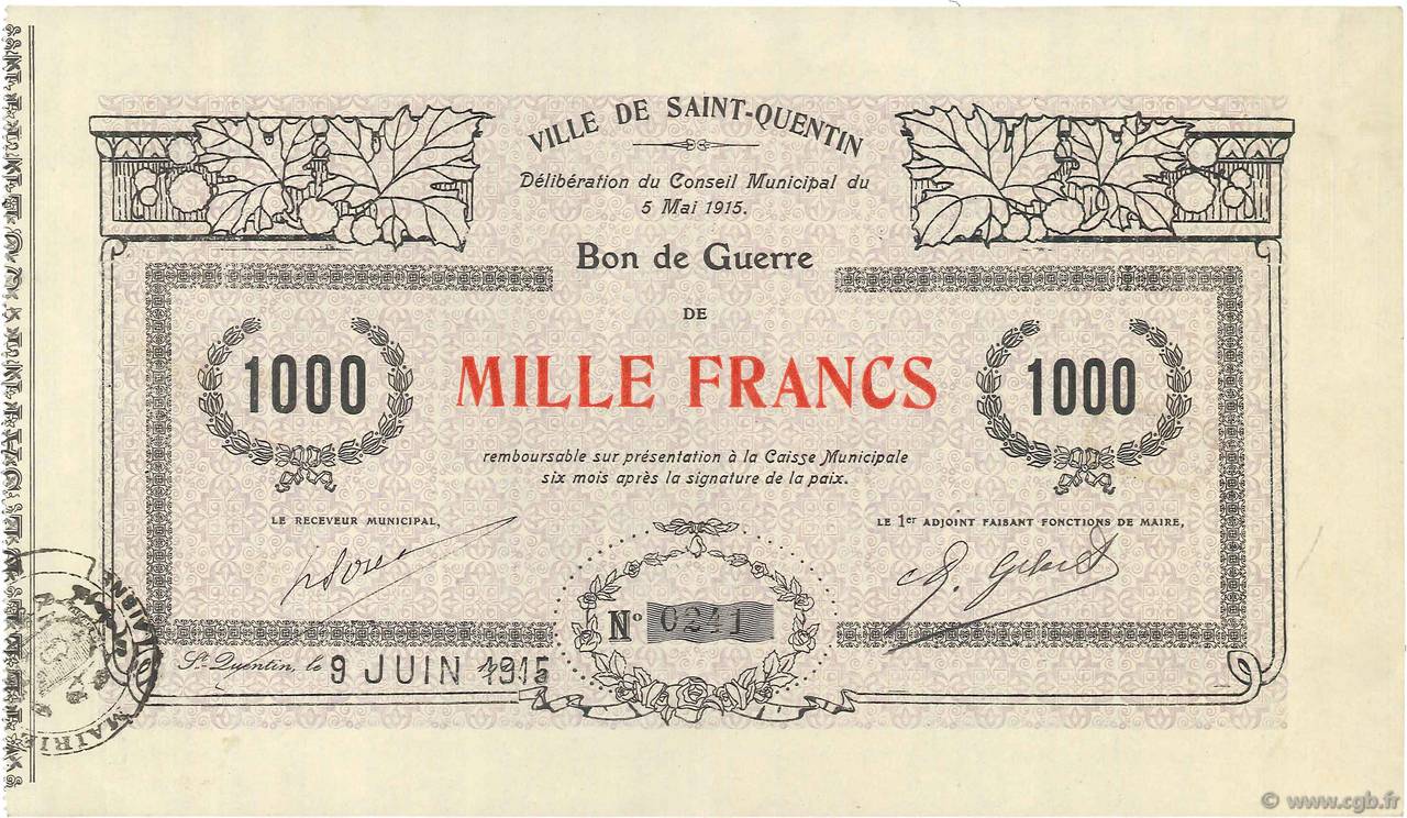 1000 Francs FRANCE Regionalismus und verschiedenen  1915 JPNEC.02.2067 VZ