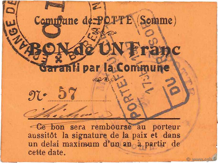 1 Franc FRANCE regionalismo e varie  1917 JPNEC.80.424 SPL