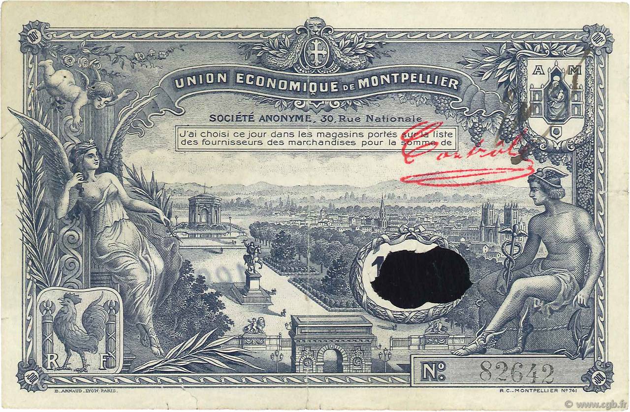 100 Francs Annulé FRANCE regionalism and various Montpellier 1920  VF