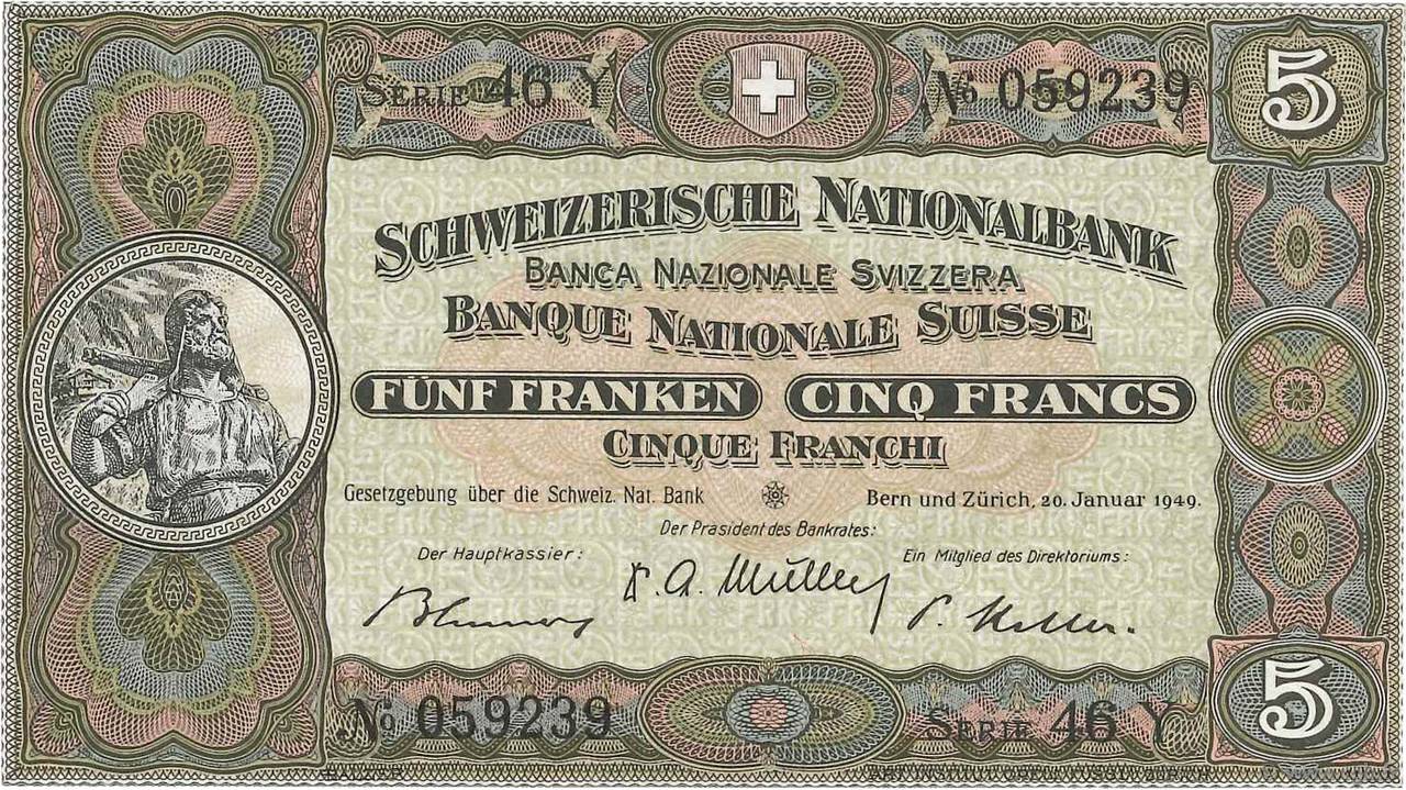 5 Francs SWITZERLAND  1949 P.11n UNC-