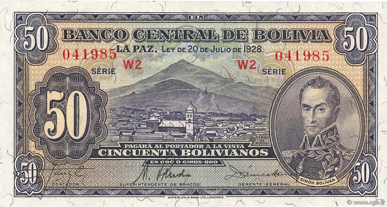 50 Bolivianos BOLIVIEN  1928 P.132 fST