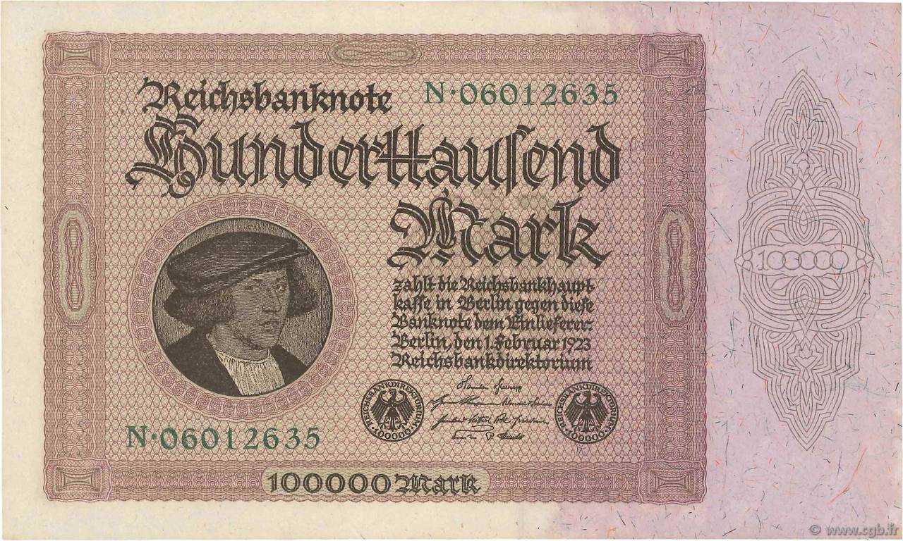 100000 Mark GERMANY  1923 P.083a AU