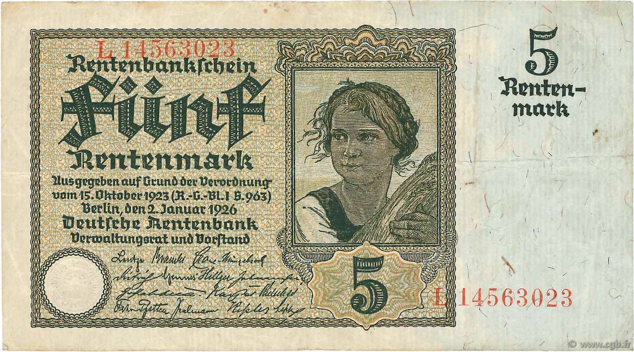 5 Rentenmark ALEMANIA  1926 P.169 MBC