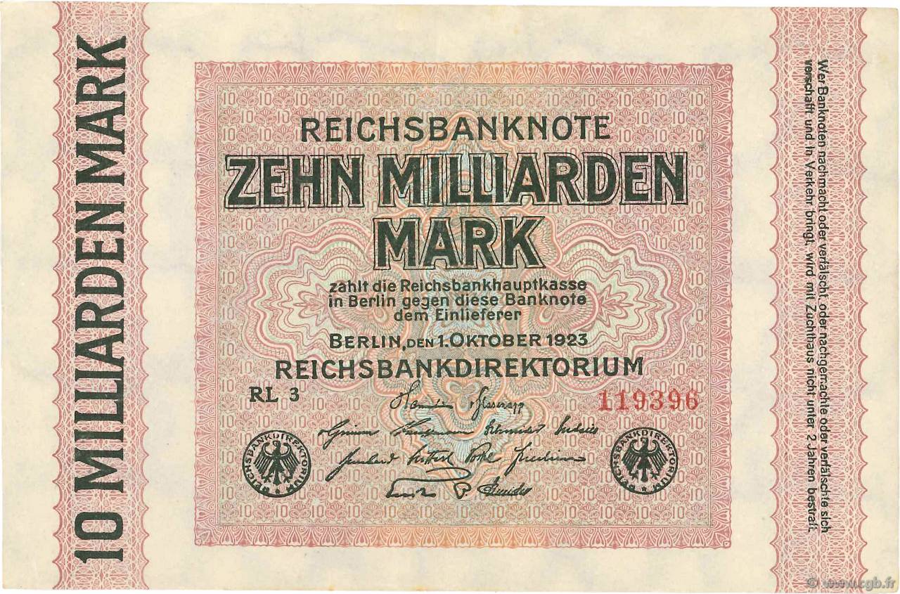 10 Milliards Mark DEUTSCHLAND  1923 P.117c fST+
