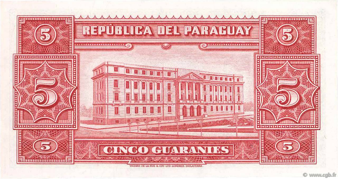 5 Guaranies PARAGUAY 1952 P.186c b90_5419 Banknotes
