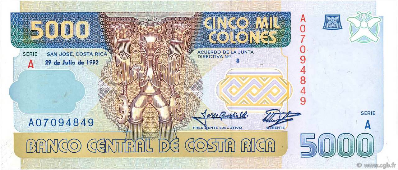 5000 Colones COSTA RICA  1992 P.260a FDC