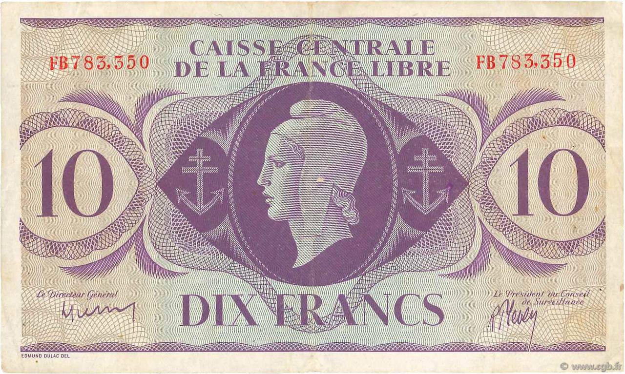 10 Francs AFRIQUE ÉQUATORIALE FRANÇAISE Brazzaville 1943 P.11a VF