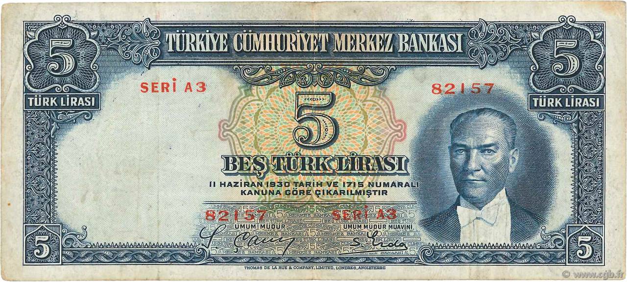 5 Lira TÜRKEI  1937 P.127 SS