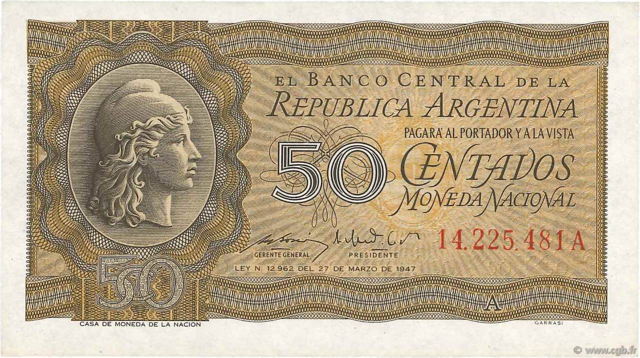 50 Centavos ARGENTINA  1950 P.259a UNC