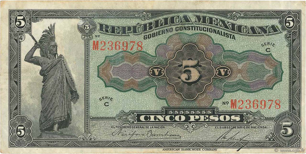 5 Pesos MEXICO  1915 PS.0685a BB