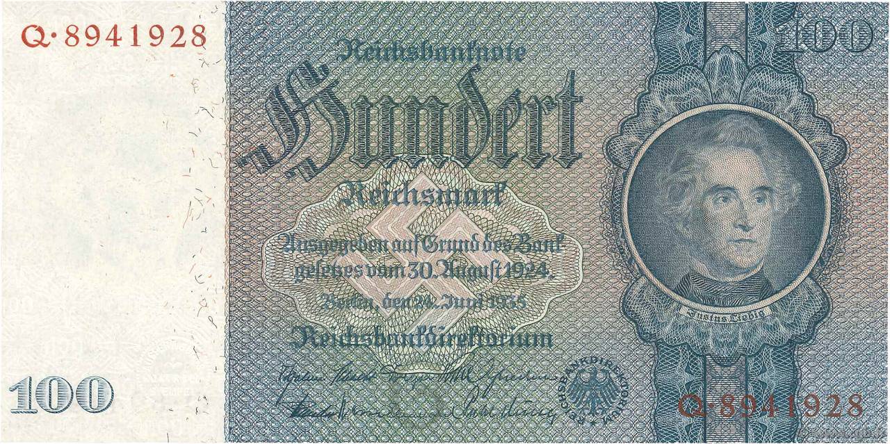 100 Reichsmark GERMANIA  1935 P.183a q.FDC