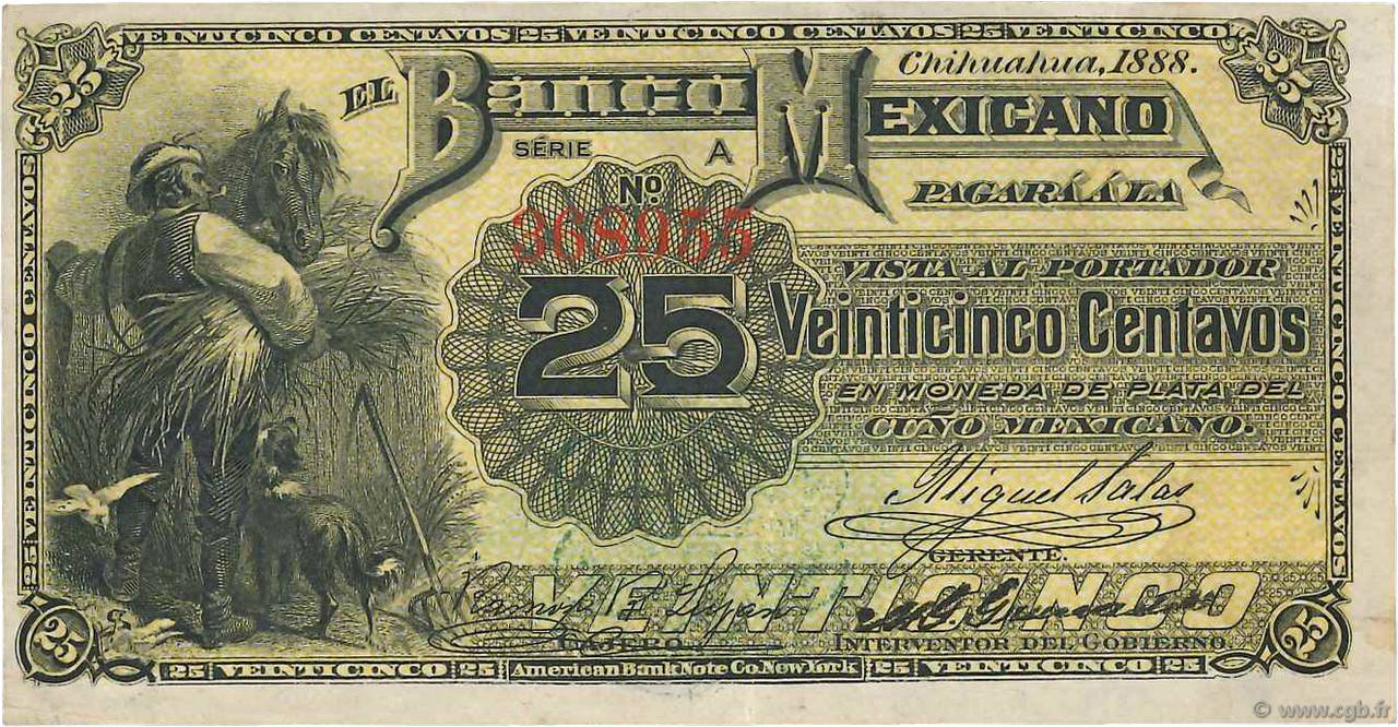 25 Centavos MEXICO  1888 PS.0151a fVZ