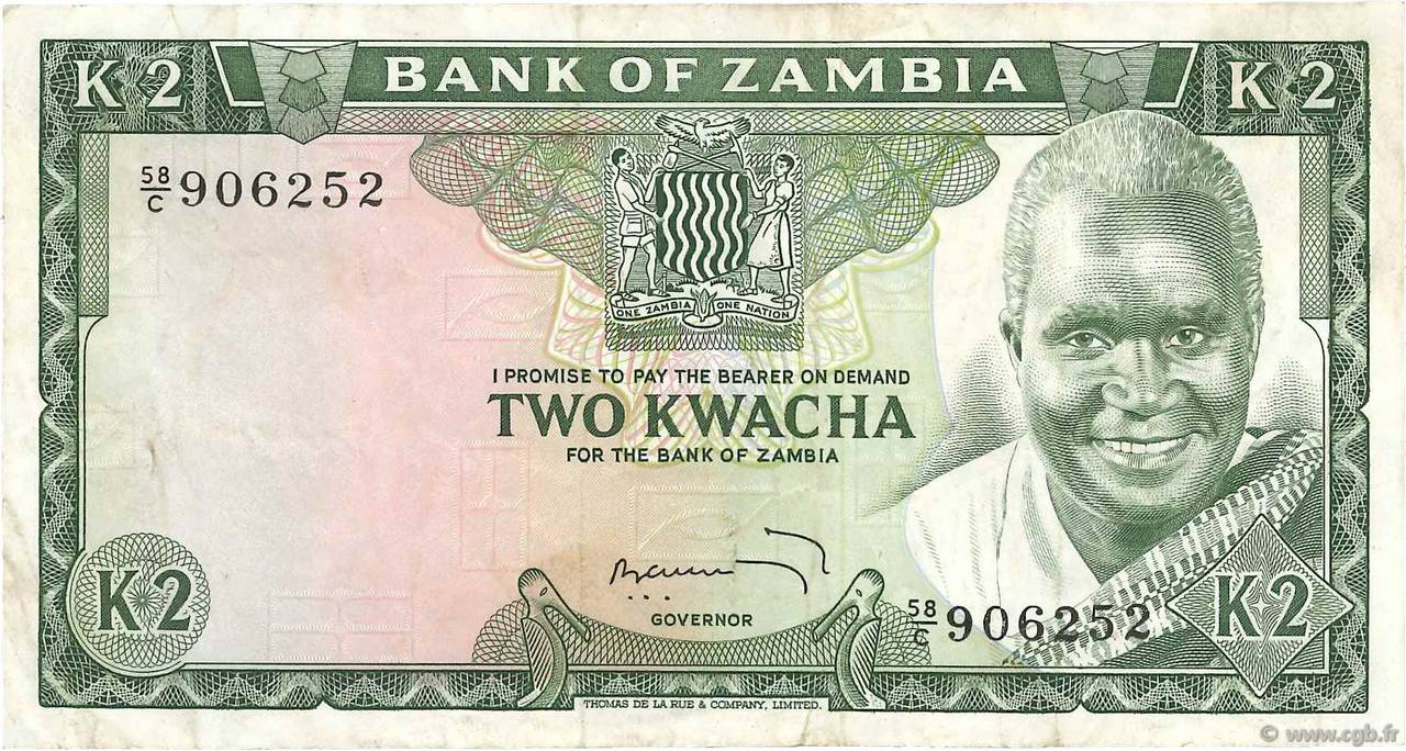 2 Kwacha ZAMBIA  1974 P.20a F+