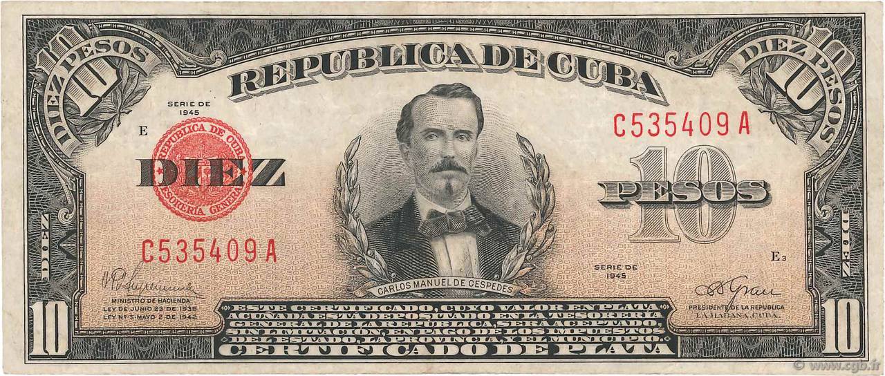 10 Pesos CUBA  1945 P.071f BB