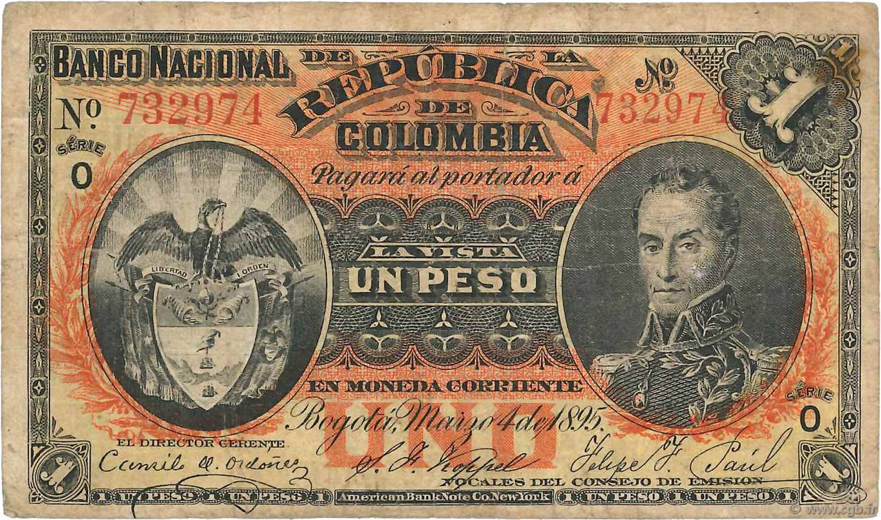 1 Peso COLOMBIA  1895 P.234 q.BB