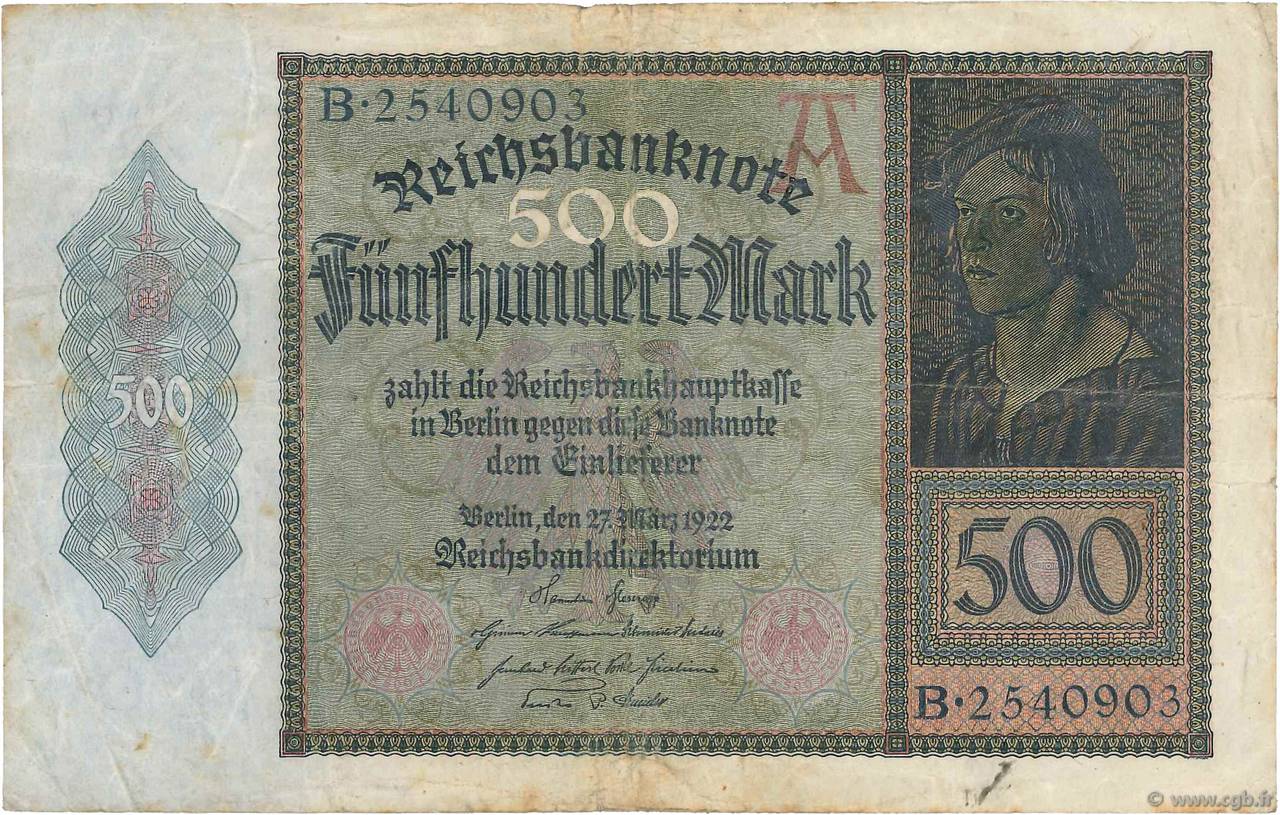 500 Mark GERMANY  1922 P.073 VF