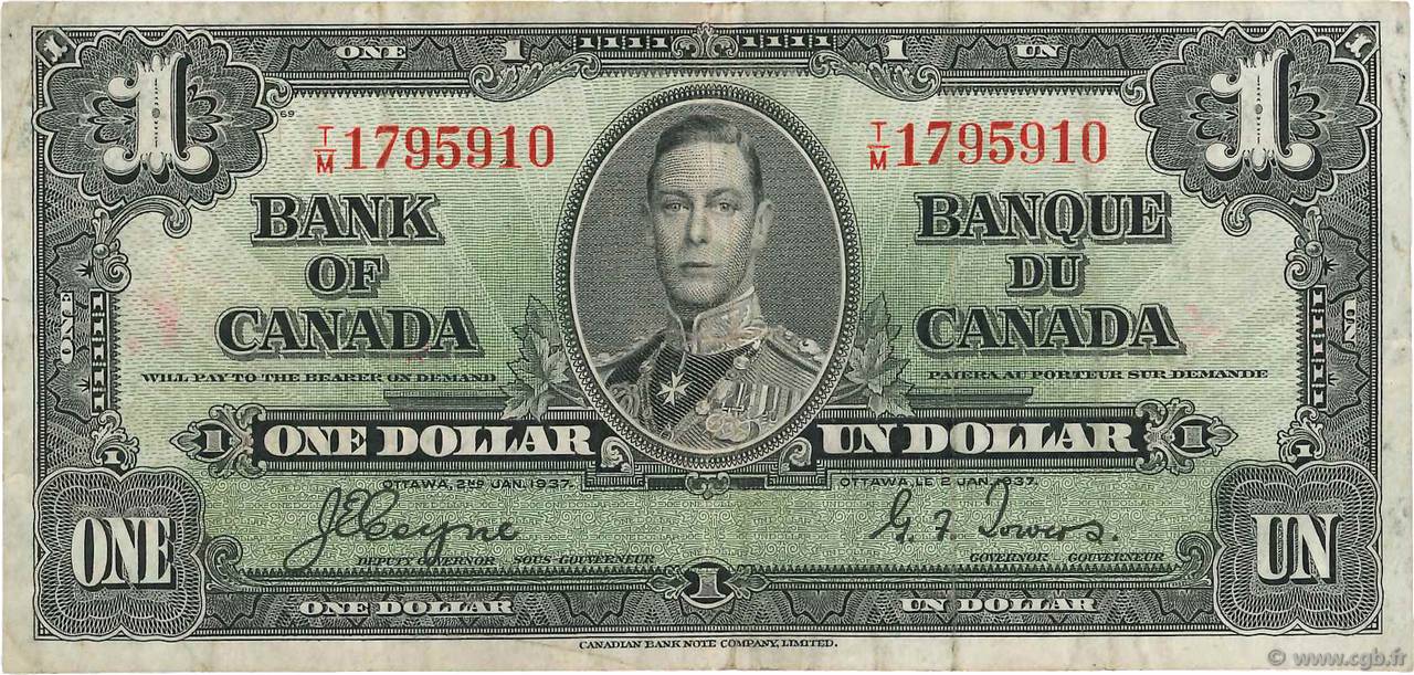 1 Dollar CANADA  1937 P.058e VF