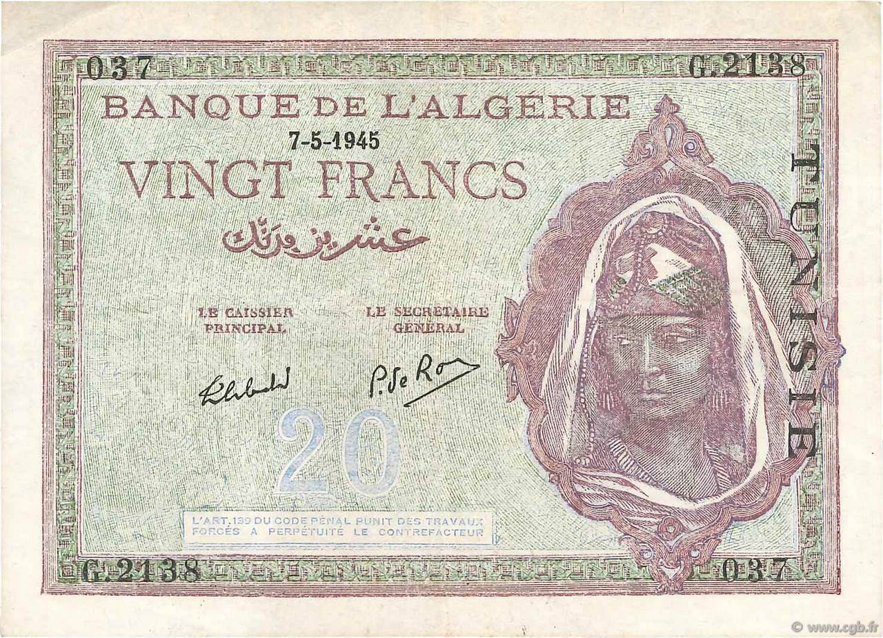 20 Francs TUNISIA  1945 P.18 VF
