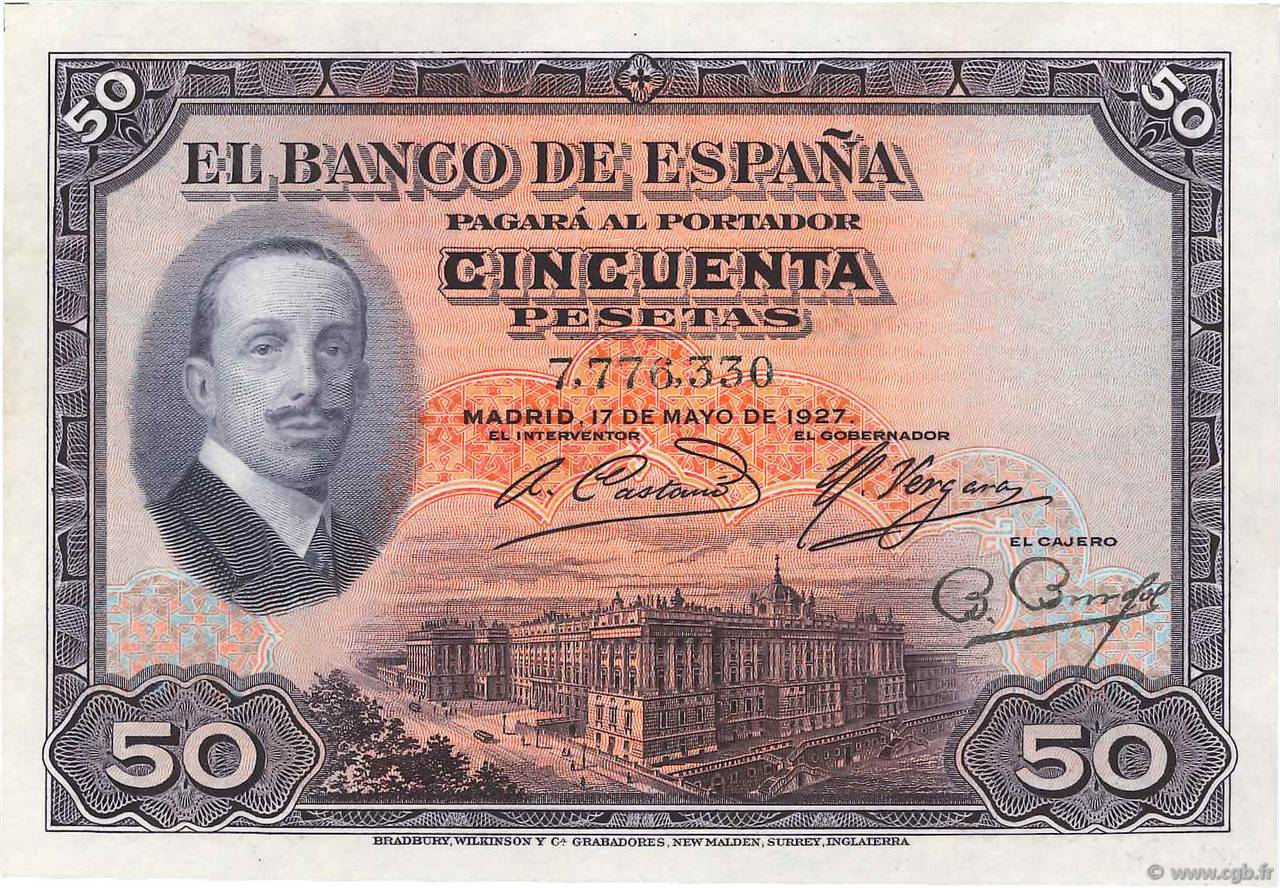 50 Pesetas ESPAÑA  1927 P.072a EBC