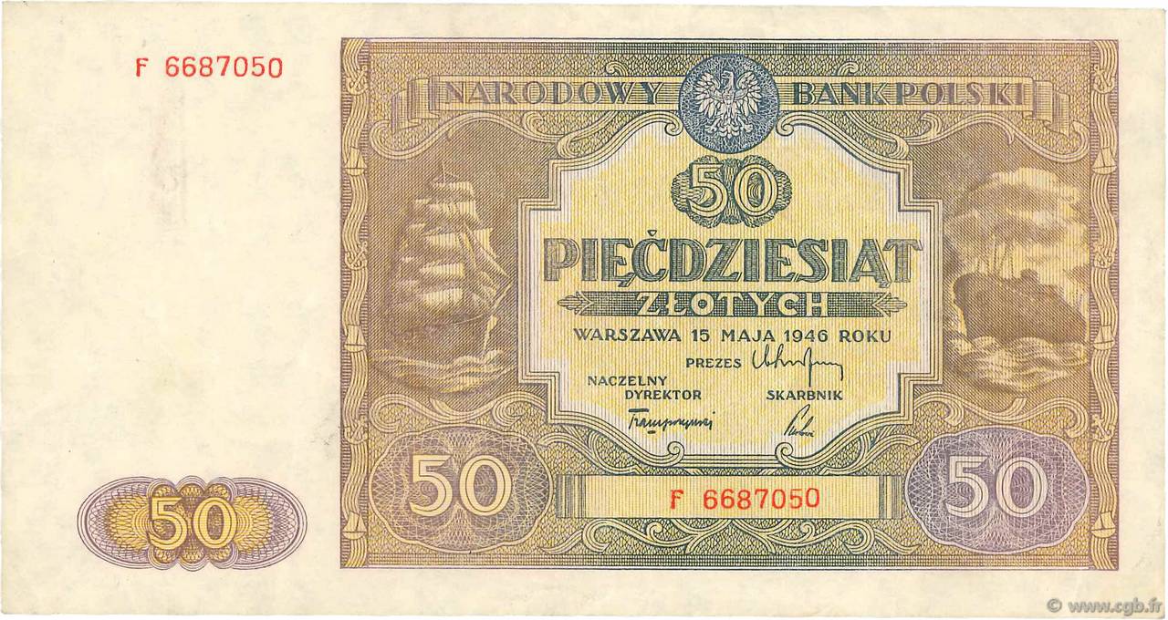 50 Zlotych POLAND  1946 P.128 VF