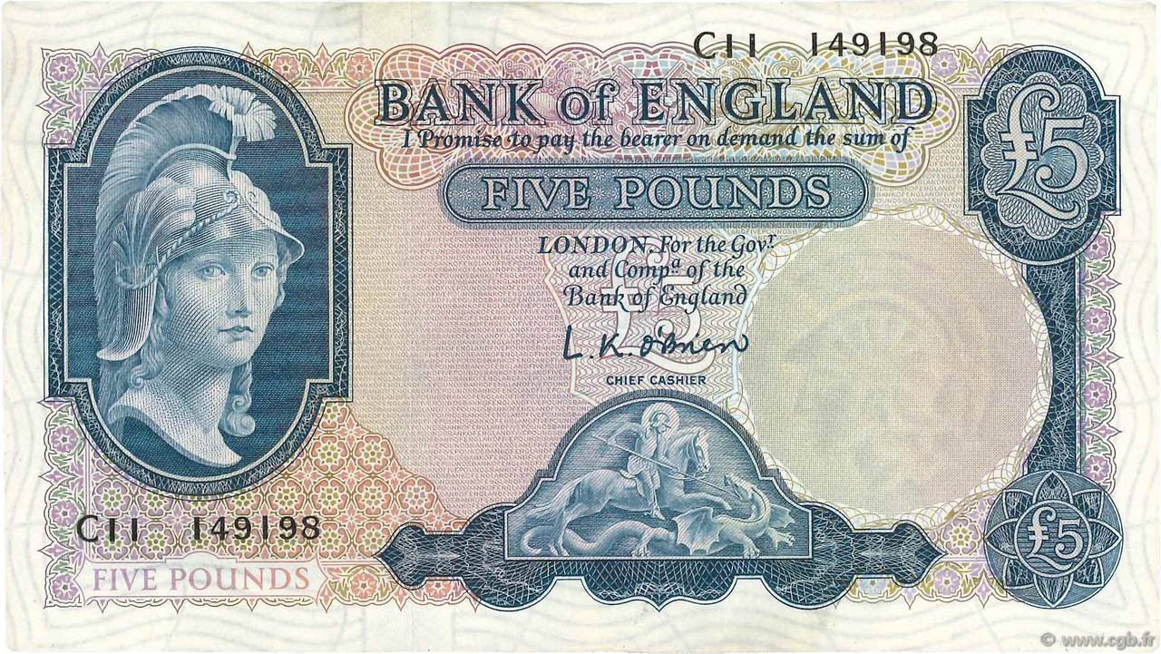 5 Pounds INGLATERRA  1957 P.371a EBC