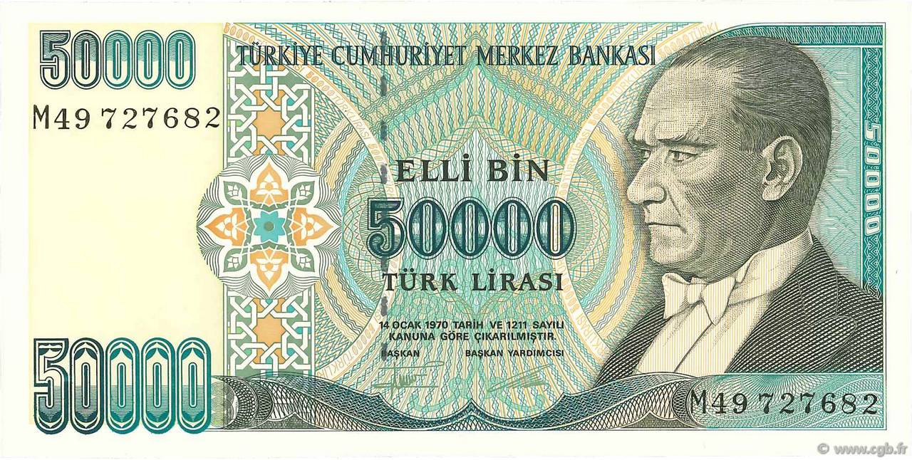 50000 Lira TURKEY  1995 P.204 UNC