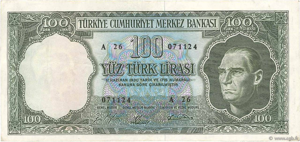 100 Lira TURQUIE  1964 P.177a TTB