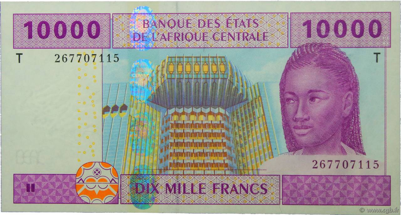 10000 Francs STATI DI L  AFRICA CENTRALE  2002 P.110Ta FDC