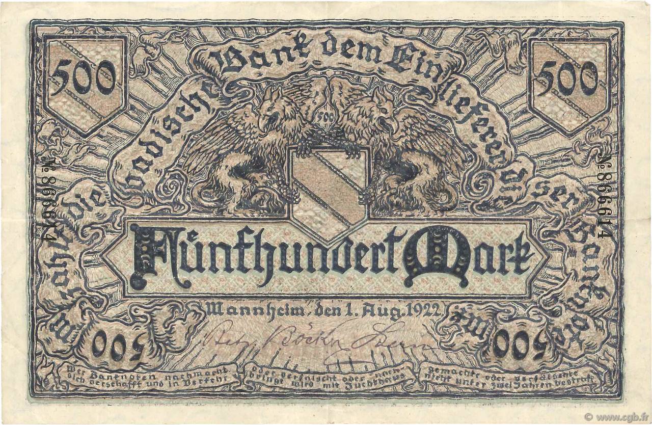 500 Mark DEUTSCHLAND Mannheim 1922 PS.0908 SS