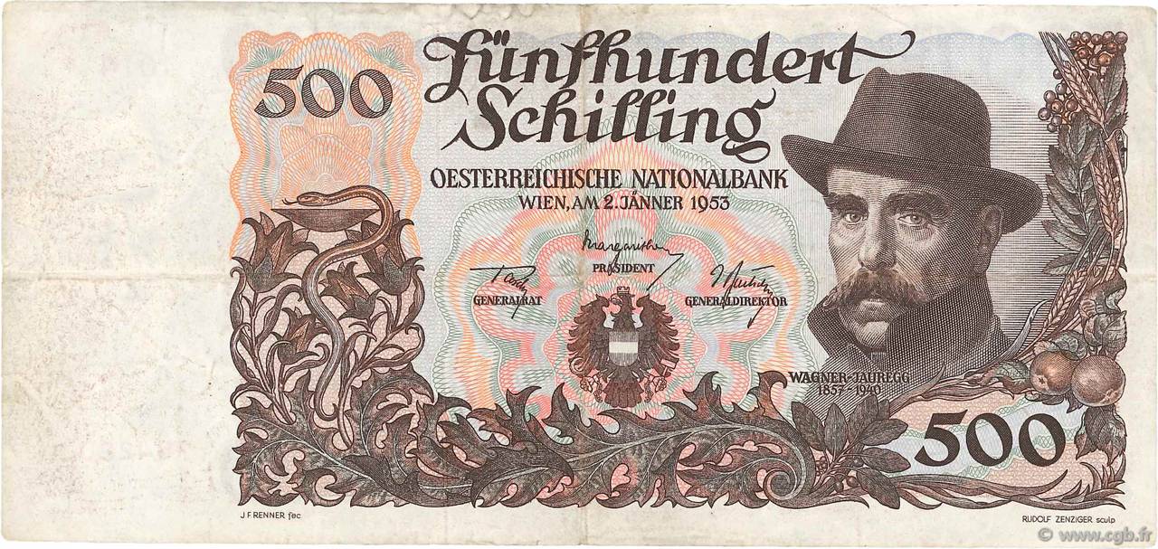 500 Schilling ÖSTERREICH  1953 P.134a SS