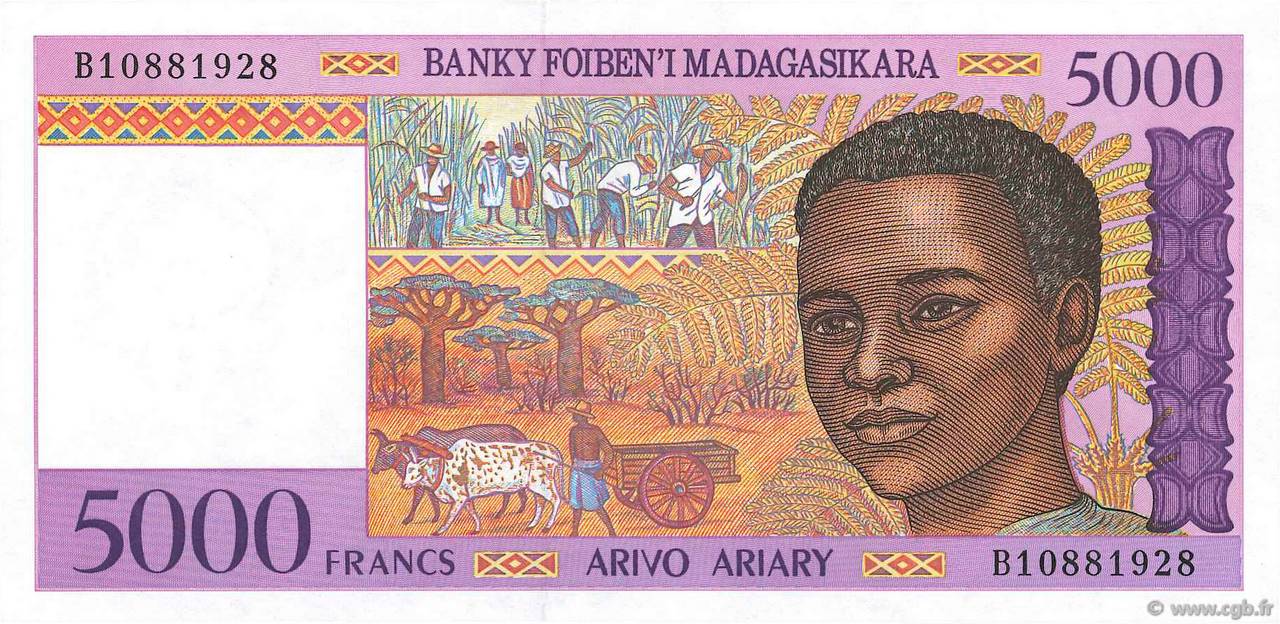 5000 Francs - 1000 Ariary MADAGASKAR  1994 P.078b fST