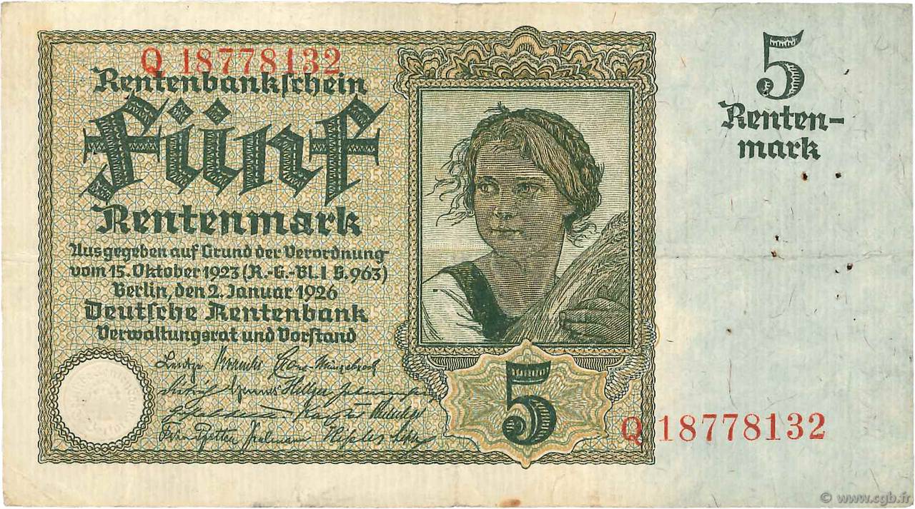 5 Rentenmark GERMANIA  1926 P.169 BB
