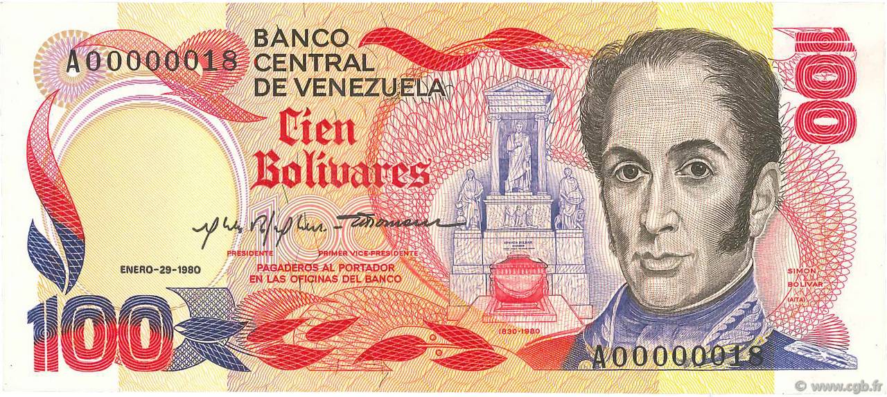 100 Bolivares Petit numéro VENEZUELA  1980 P.059a UNC-