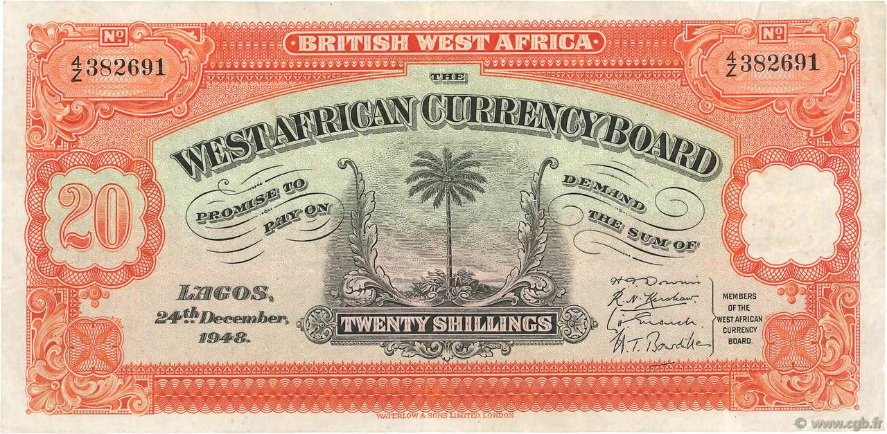 20 Shillings ÁFRICA OCCIDENTAL BRITÁNICA  1948 P.08b MBC