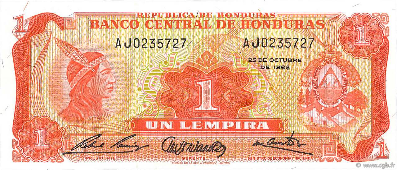 1 Lempira HONDURAS  1968 P.055a UNC