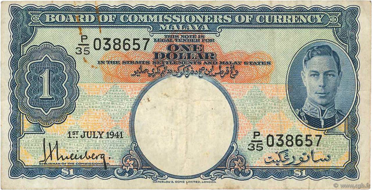 1 Dollar MALAYA  1941 P.11 BC