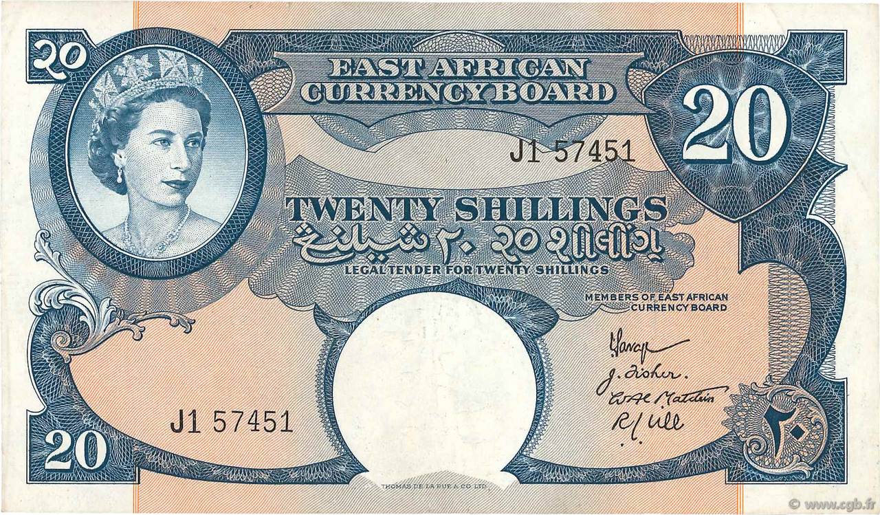 20 Shillings AFRICA DI L EST BRITANNICA   1958 P.39 q.SPL