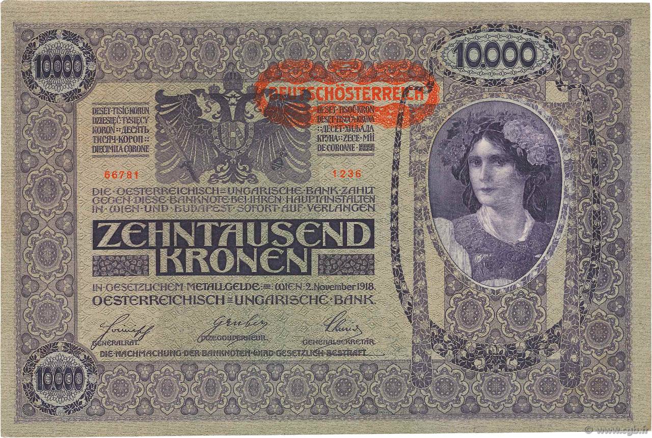 10000 Kronen AUSTRIA  1919 P.065 XF