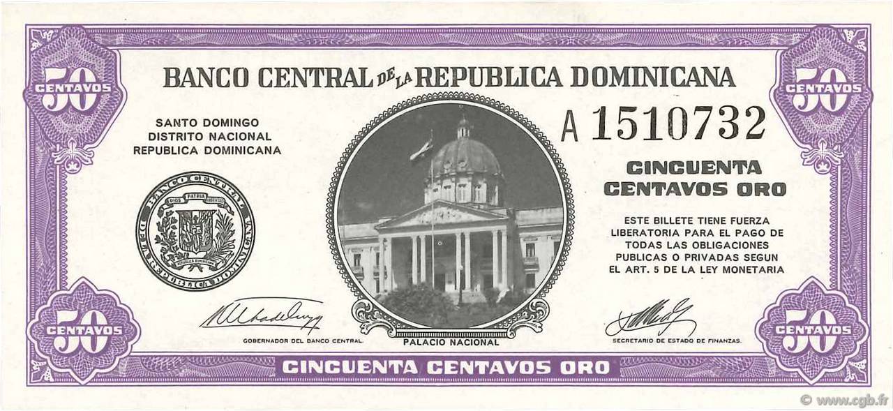 50 Centavos Oro RÉPUBLIQUE DOMINICAINE  1961 P.089a fST+