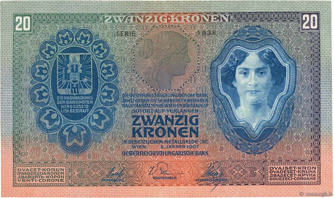 20 Kronen ÖSTERREICH  1907 P.010 VZ+