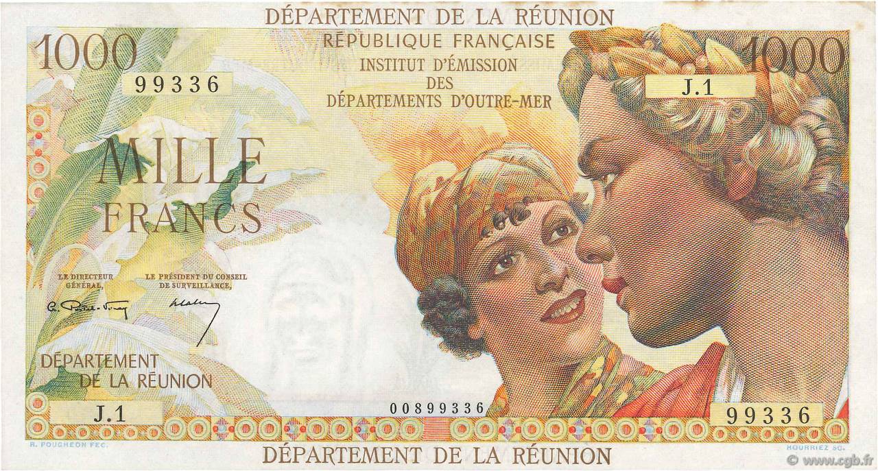 1000 Francs Union Française ÎLE DE LA RÉUNION  1964 p.52a SUP+