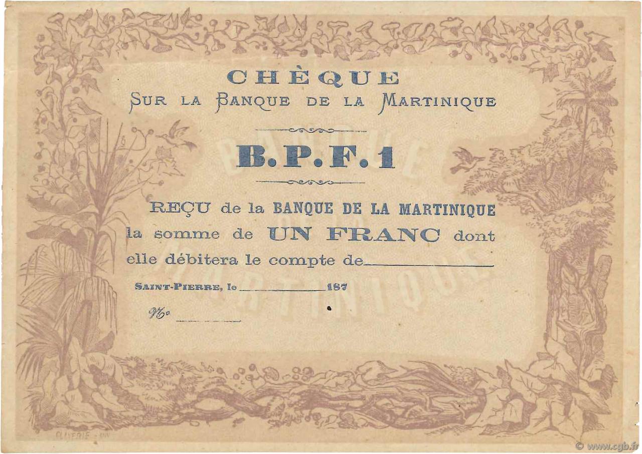 1 Franc Non émis MARTINIQUE  1870 P.05A SPL