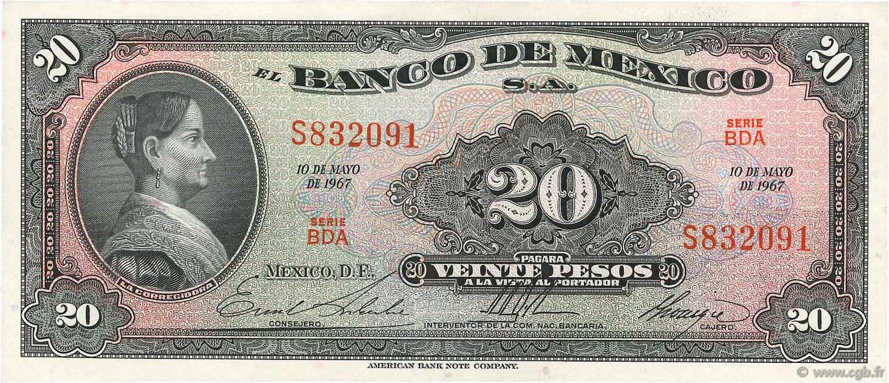 20 Pesos MEXICO  1967 P.054m AU