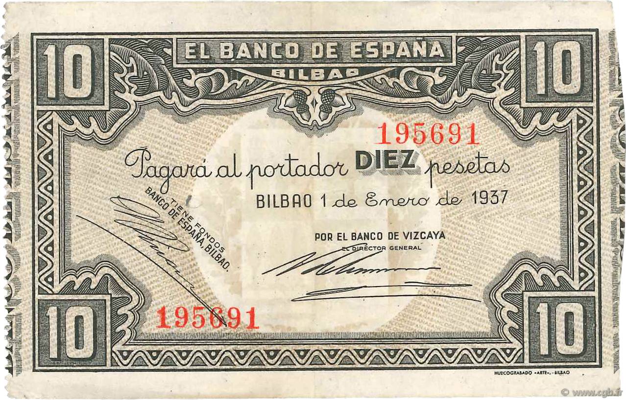 10 Pesetas SPAIN Bilbao 1937 PS.562f VF