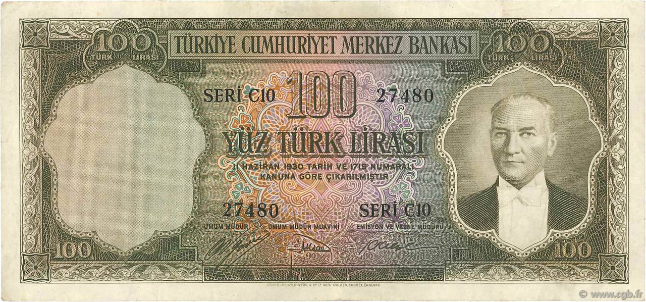100 Lira TURQUíA  1952 P.167a MBC