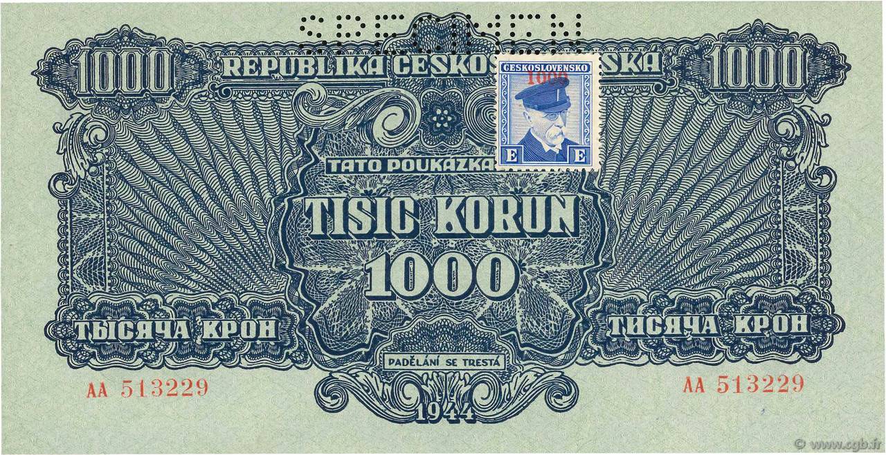 1000 Korun Spécimen CECOSLOVACCHIA  1945 P.057s FDC