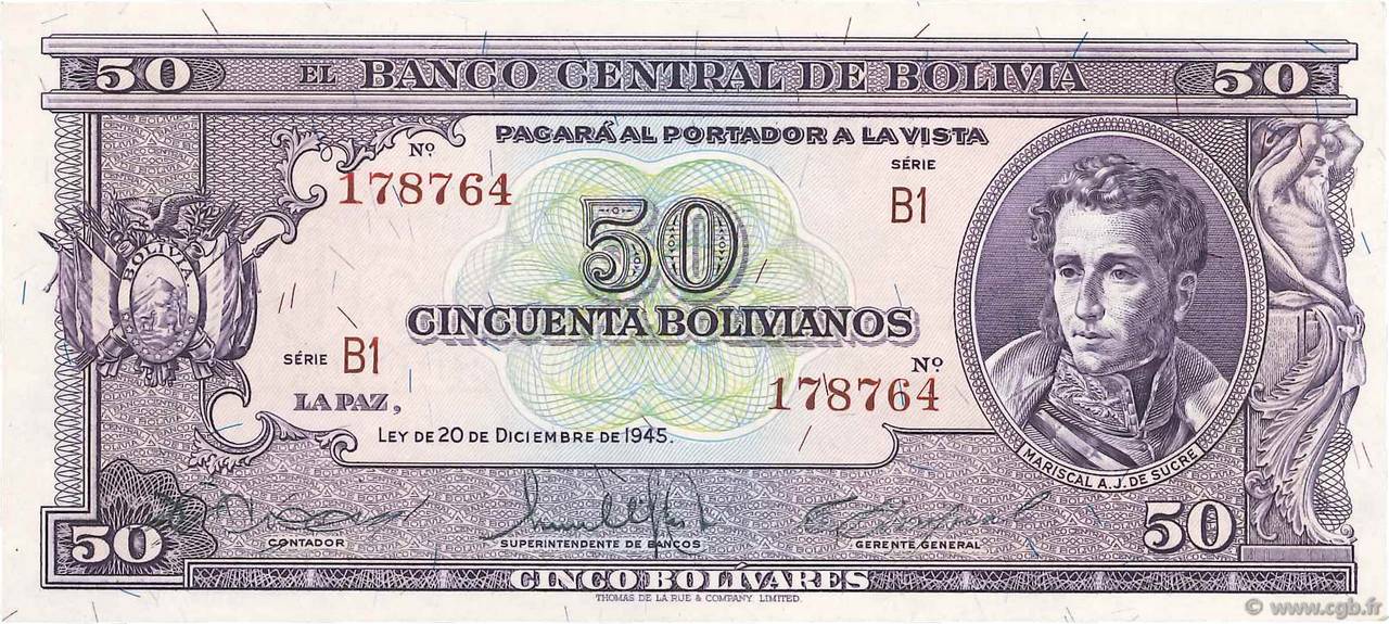 50 Bolivianos BOLIVIA  1945 P.141 UNC-