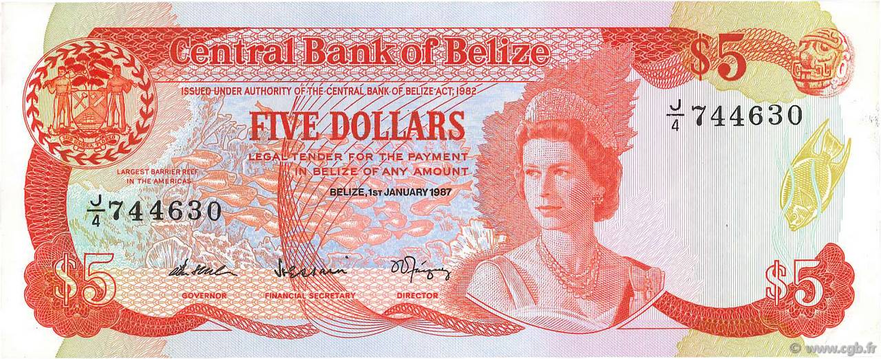 5 Dollars BELIZE  1987 P.47a q.SPL