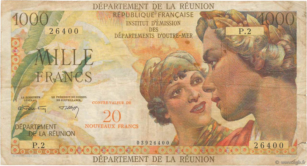20 NF sur 1000 Francs Union Française REUNION  1971 P.55b F