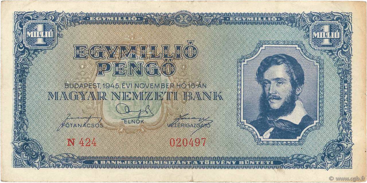 1000000 Pengö HUNGARY  1945 P.122 VF
